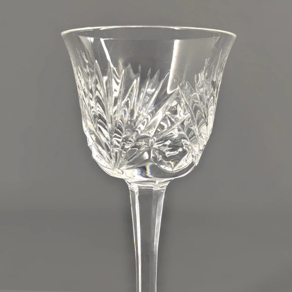 8 Crystal Cordial Glasses Cut Glass Faceted Stem JV Crown Logo Set of 8